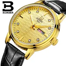 Швейцарские мужские часы люксовый бренд наручные часы Binger ультратонкий кварцевый Кожаный ремешок для часов glowwatch B3036-3