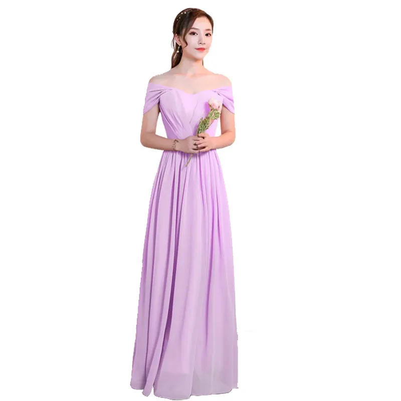 Light Purple C Beauty Emily, Новое поступление, длинное шифоновое платье подружки невесты с v-образным вырезом,, элегантное платье со шнуровкой на спине, 5 стилей,, свадебное платье для гостей - Цвет: Light Purple C