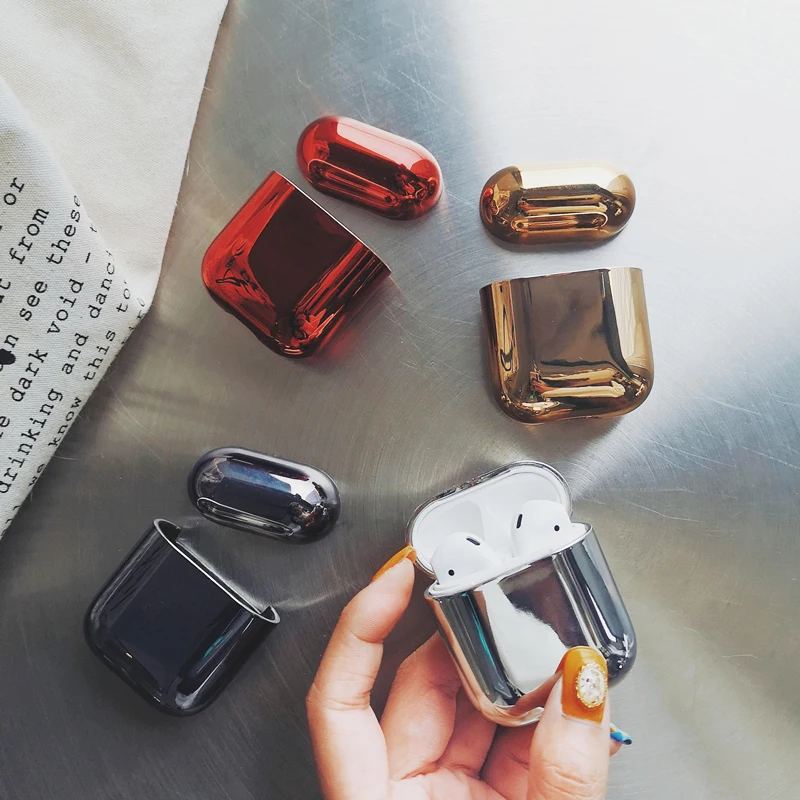 

Electroplated hard Shell Earphone shell for apple airpods case Earphone bag Protective Cover Charging For airpods 2 case Box