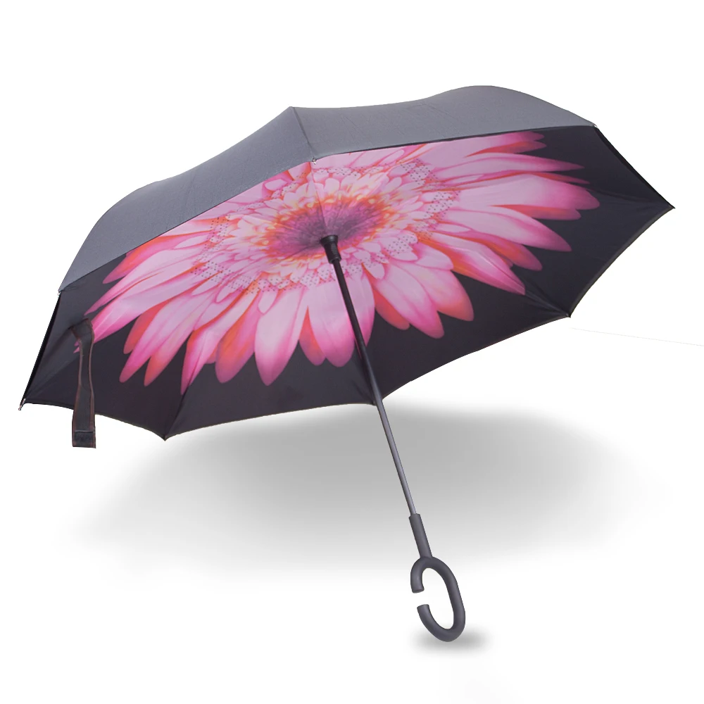 

Fancytime Windproof Reverse Women's Umbrella Double Layer Inverted Umbrella Men Portable Hook Umbrella Rain Women