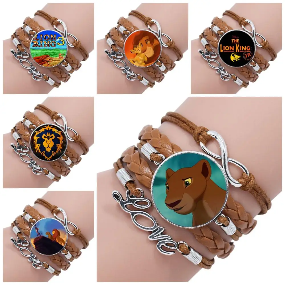 

For Women Kids Gift Multilayer Black/Brown Leather Bracelet Bangle Girls Best Festival Gift Jewelry Lion King 3