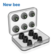 New Bee Replacement Noise Isolating 3 pairs Memory Foam tips & 3 pairs Silicone Earbuds Ear Pads for Headphone Earphone Black