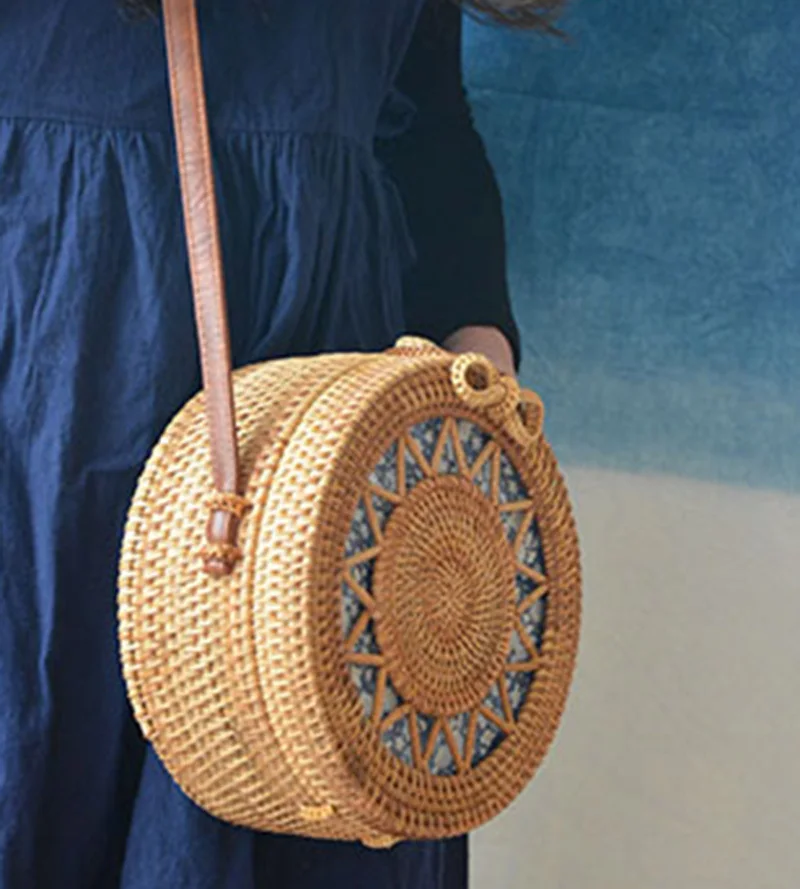 Female Vintage Bamboo Bags Women Bohemian Summer Beach Handbag Hollow Lady Circle Shoulder Bag Round Handmade Knitted Bag SS3033 (12)