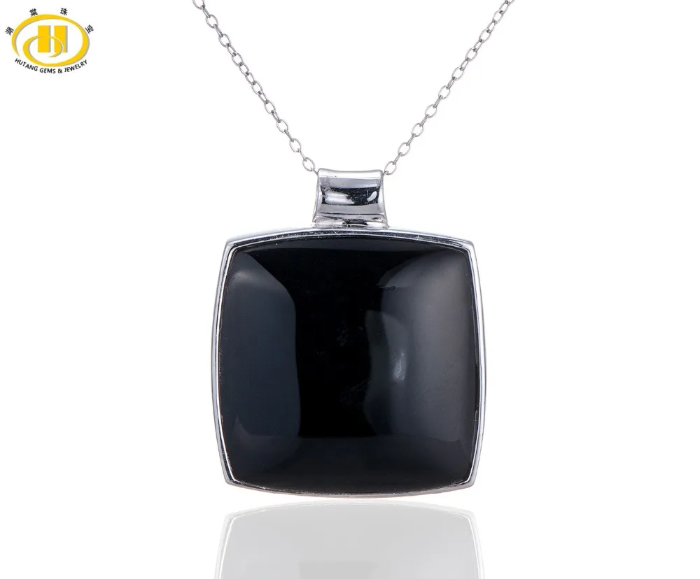 

Hutang Stone Jewelry Black Agate & White Mother of Pearl Double Side Solid 925 Sterling Silver Pendant Necklace Fine Jewelry