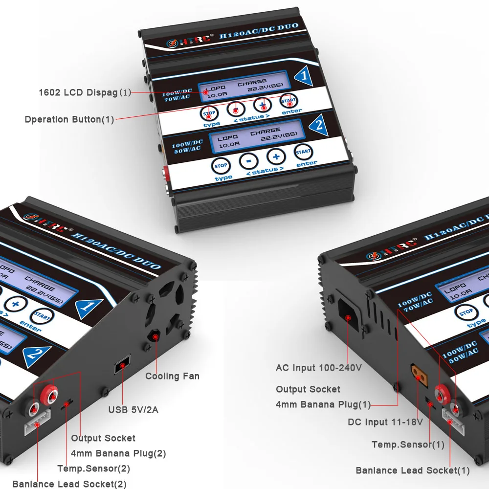 HTRC H120 двойной выход 50 Вт/70 Вт 100 Вт* 2 10А AC/DC RC Баланс Зарядное устройство/Dis зарядное устройство для Lilon/LiPo/LiFe/LiHV/Pb батареи