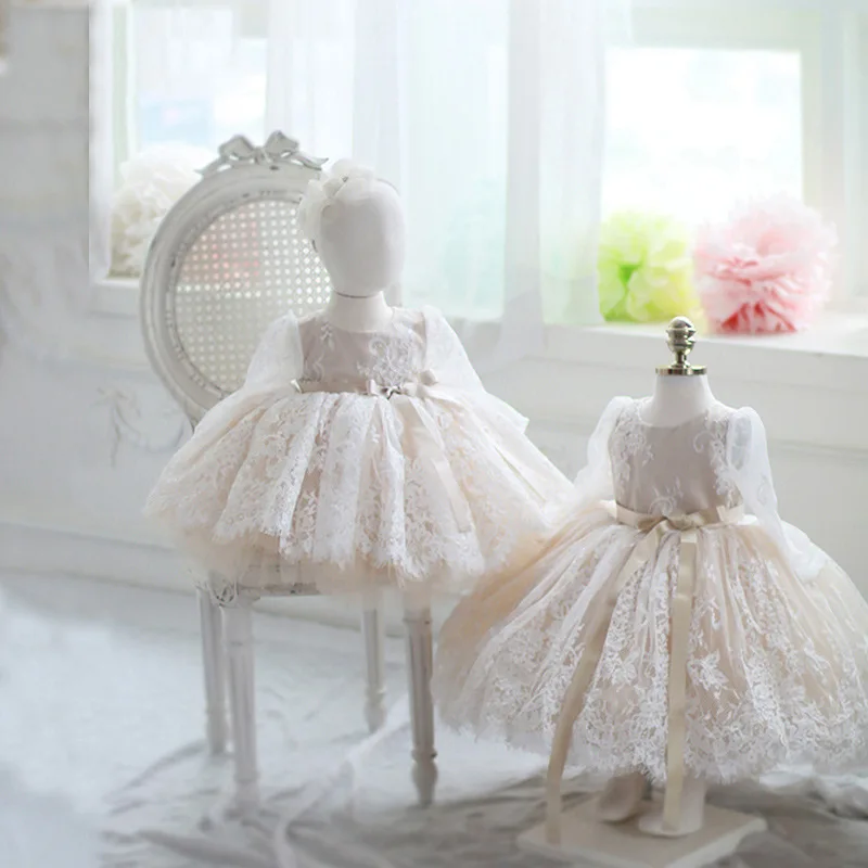 Платье для маленьких девочек; кружевное детское платье принцессы для первого дня рождения, крещения, крещения; платье для малышей; фатиновое платье для девочек-подростков