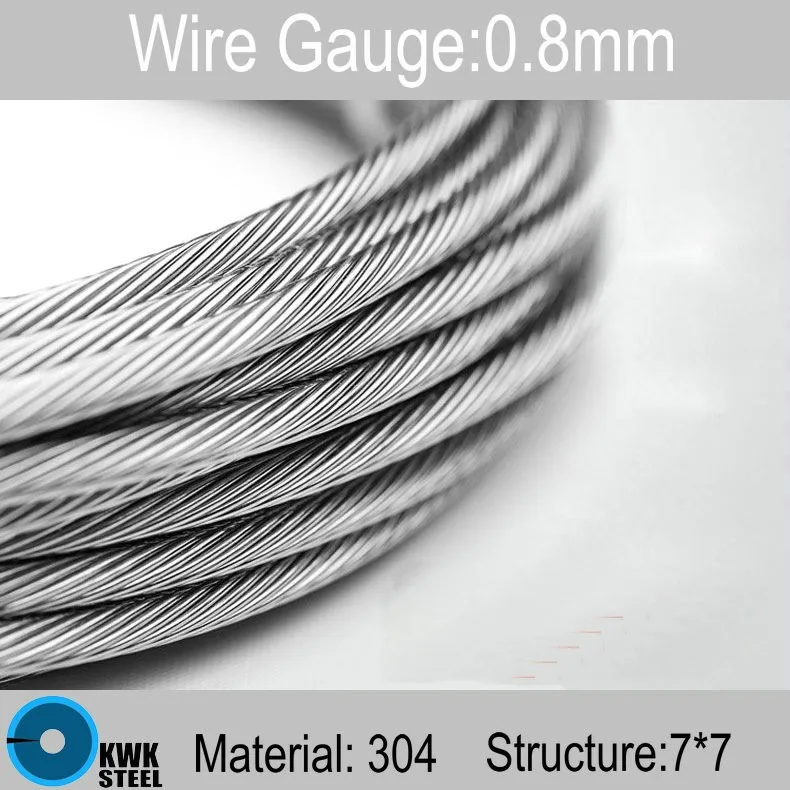 0.8 мм Проволока из нержавеющей стали веревки Структура 7*7 Нержавеющая сталь кабель длиной 20 метров