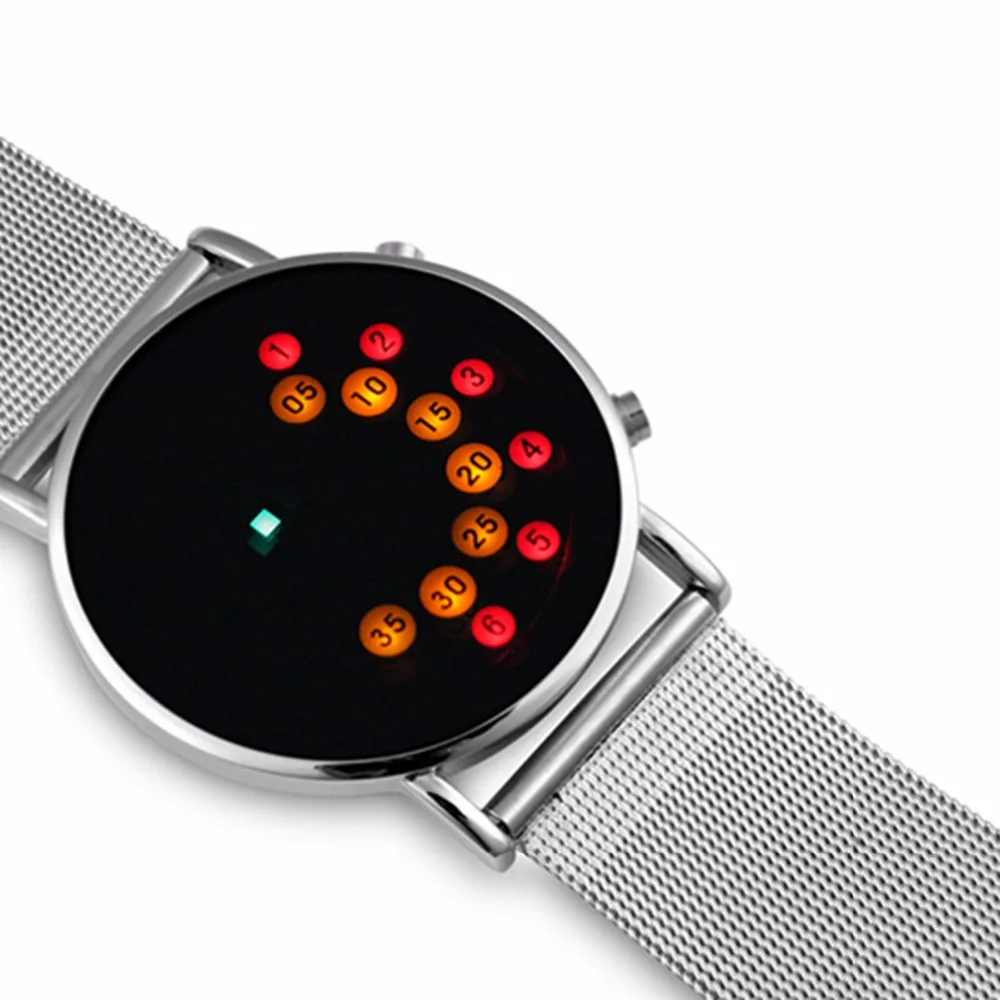 Случайная Мода Binary Horloge Mannen часы Мужские Цифровые Часы светодиодный часы из нержавеющей стали уникальные бинарные часы