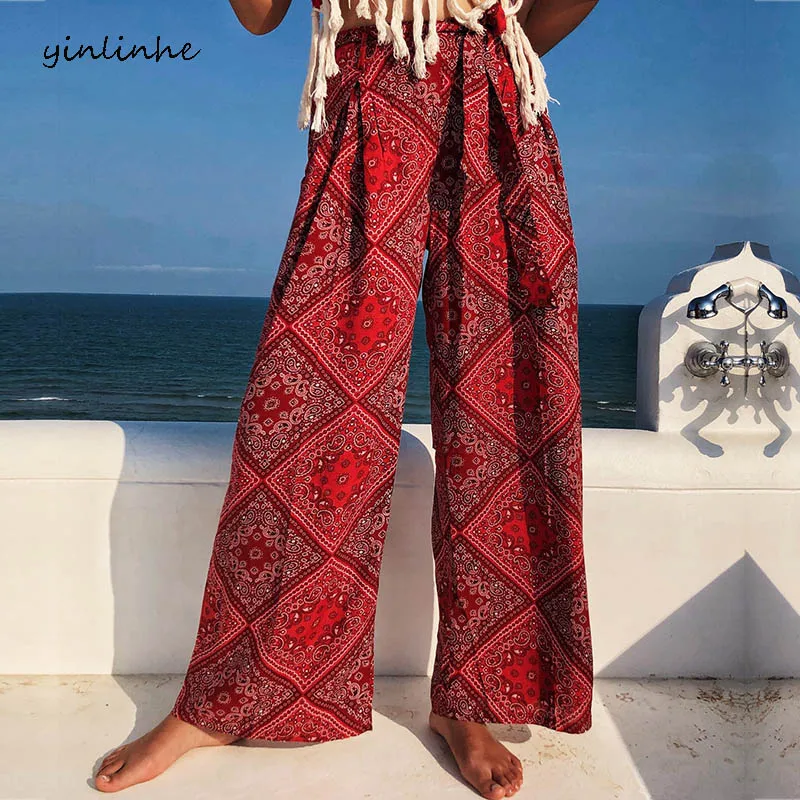 yinlinhe Red Loose Wide Leg Pant Women High Waist Female
