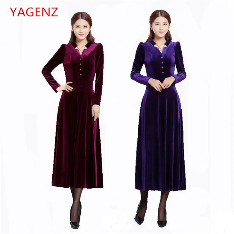

Fashion Autumn dress Large size Women clothes 5XL NEW100% Stretch velvet Long dress High quality Retro Elegant Women dress B2684
