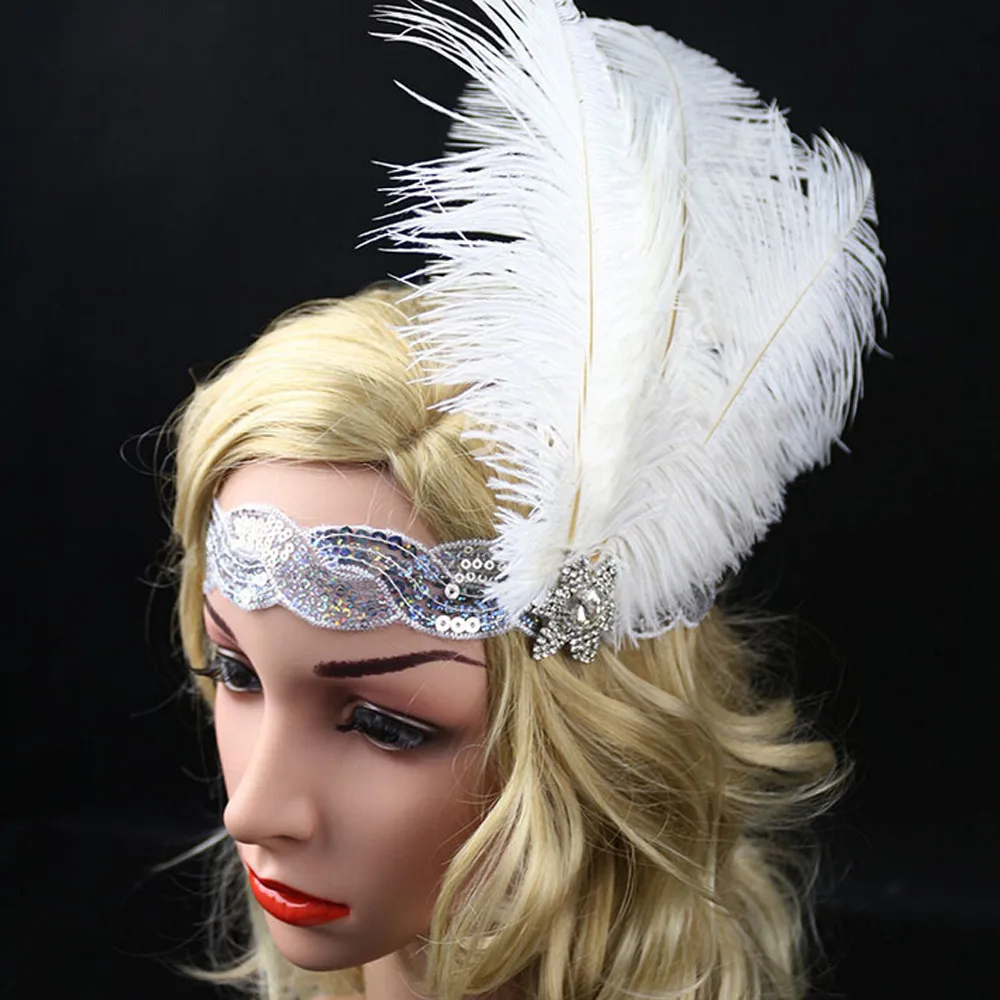 New 1pc Women Party Bride Sequin Feather Flapper Headband Great Headdress Hair Styling Tool se12