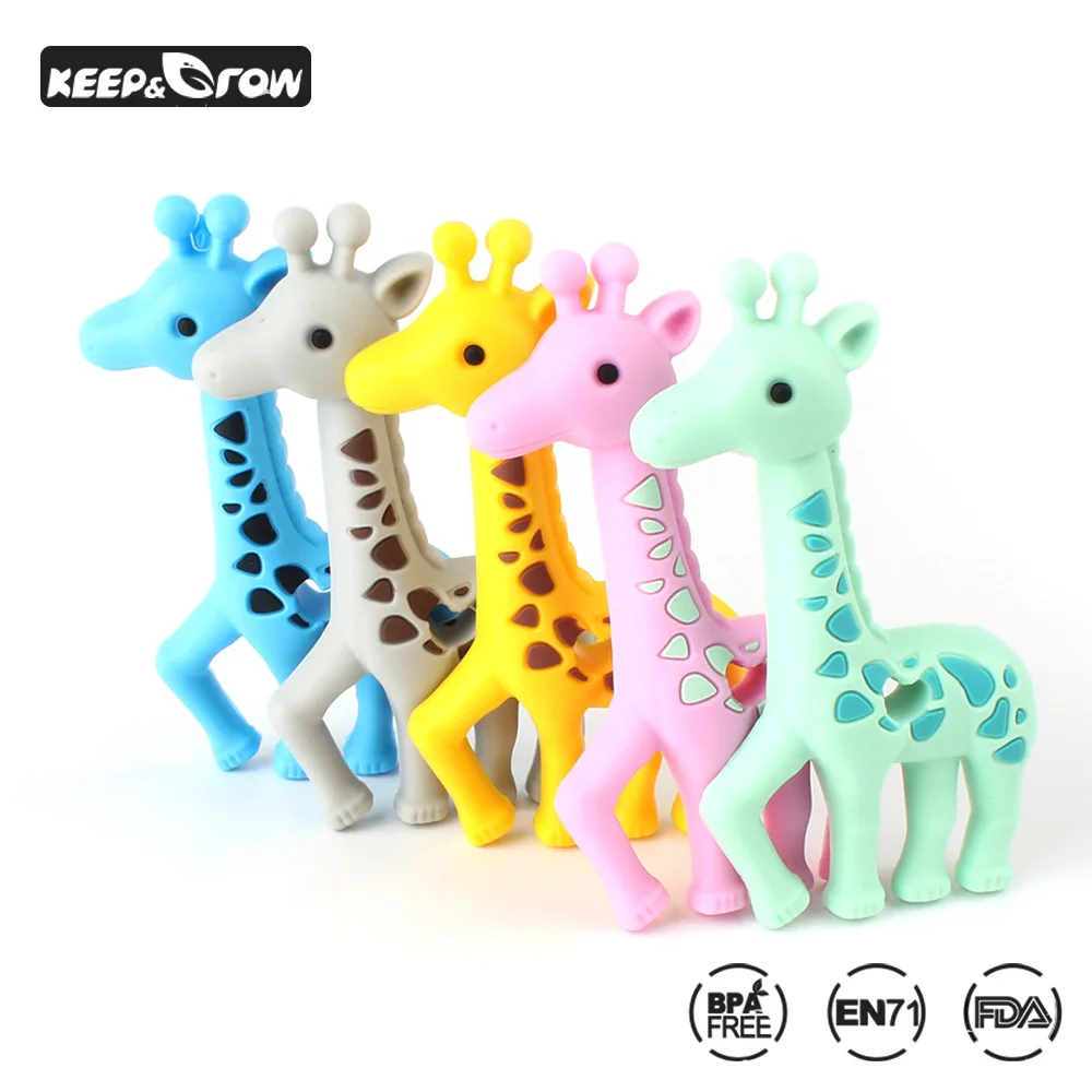 10pcs Cute Giraffe Baby Teether Silicone Teething Toys Funny Necklace Pacifier Pendants Food Grade Teethers | Мать и ребенок