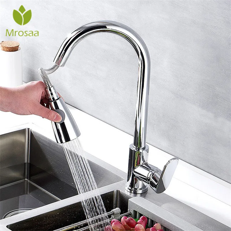 

Silver Kitchen Faucets Mixer Single Handle Pull Out Kitchen Tap 360 Swivel Water Mixer Tap 2 Modes Water Outlet Sink Faucet