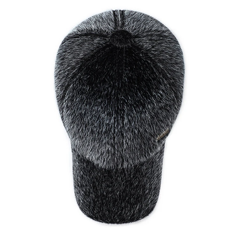 New Winter Warm Faux Mink Fur Baseball Cap Men Outdoor Sports Thicken Dad caps Hats for Father Visors with Ears Flaps Brand