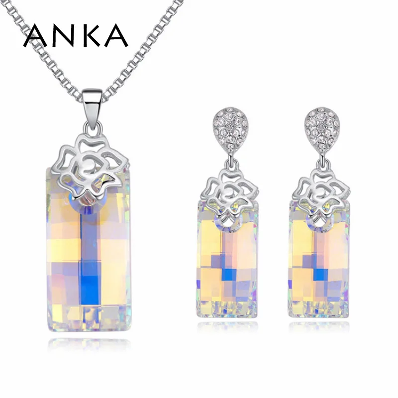 

ANKA brand luxury jewelry set square pendant necklace and earrings for women weddings jewelry Crystals from Austria #124819