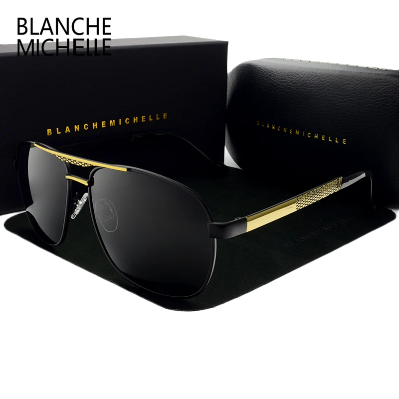 Günstige Blanche Michelle Hohe Qualität Quadrat Sonnenbrille Männer Polarisierte Luxusmarke UV400 Spiegel Sonnenbrille Fahren Sonnenbrille Mit Box