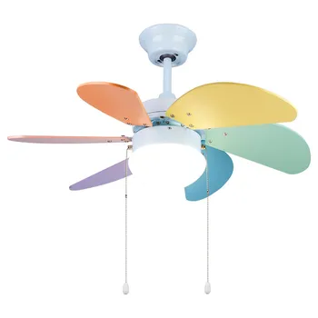 

Modern simple ceiling lamp with fan macaron color kid room bedroom living room Wood art fan lamp colorful lamp deco pendant lamp