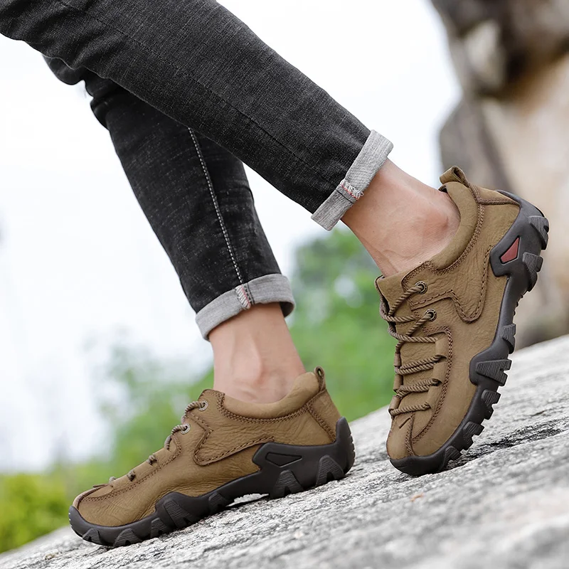 Men's Waterproof Hiking Shoes Travel Shoes Outdoor Non-slip Wear Hunting Sneakers Genuine Leather Trekking Climbing Sports Shoes