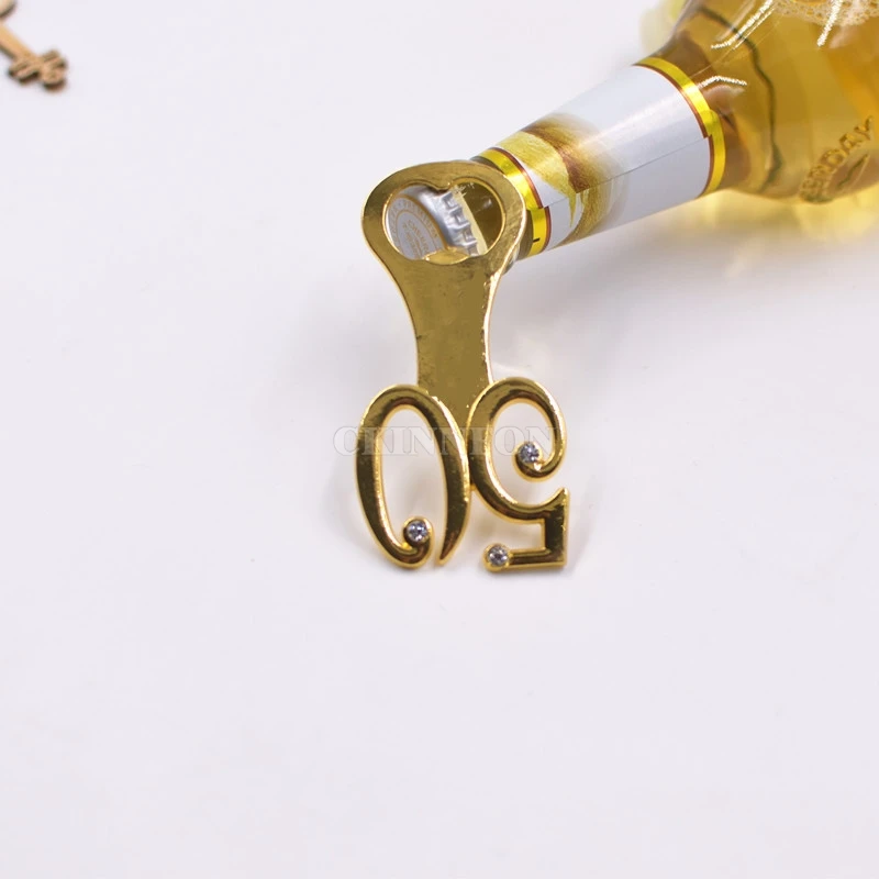 50 шт./лот) золотые свадебные сувениры Цифровой 50 открывалка для бутылок 50-й подарок на день рождения на годовщину для гостей