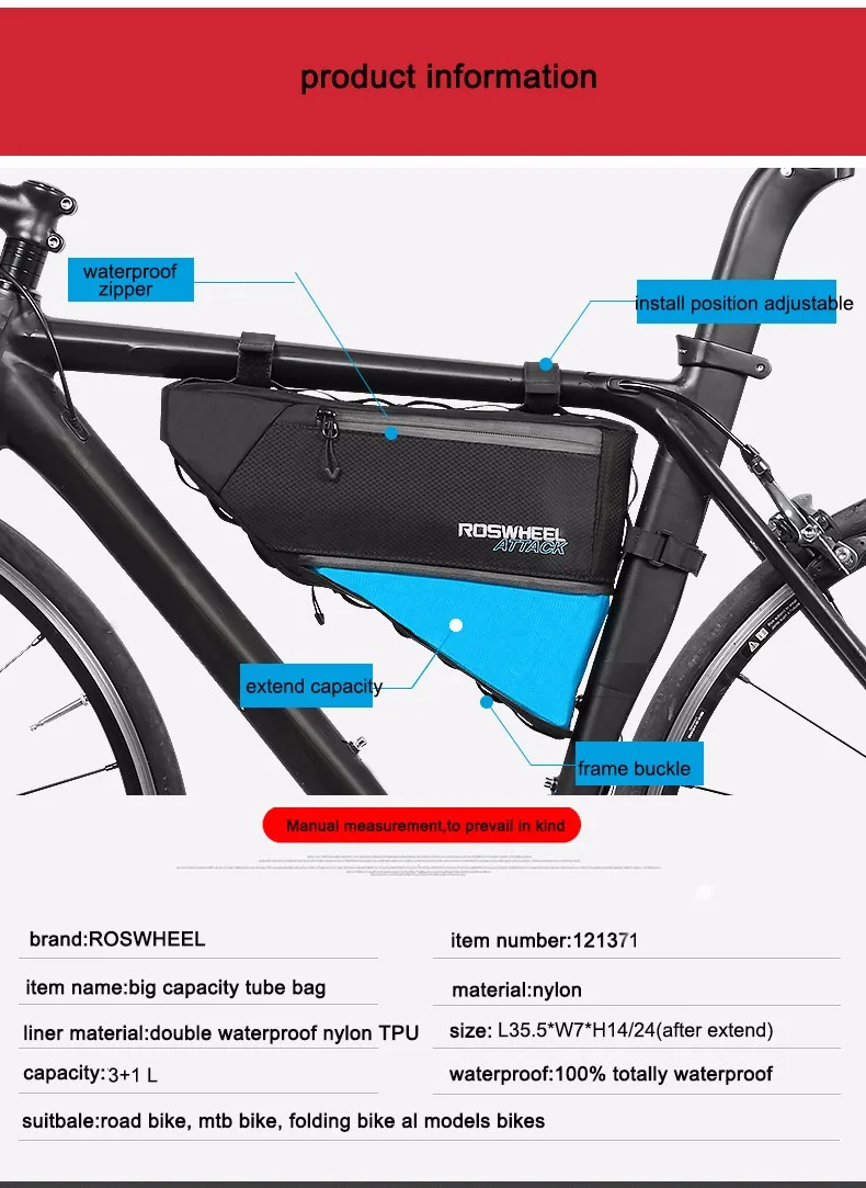 Perfect ROSWHEEL 4L 100% Waterproof Bicycle Bag Bike Accessories Front Frame Tube Triangle Bag Bycicle Cycling Bags 8
