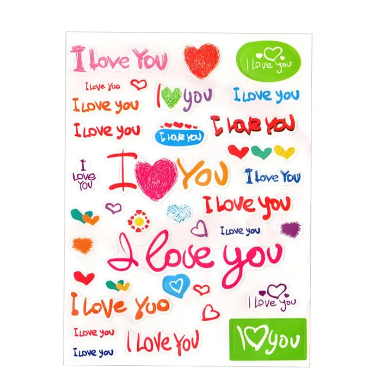 

I Love You" Heart Stickers Scrapbook Planner Memo Stationery DIY Diary Album Phone Stickers Toy Children Gifts 5pcs