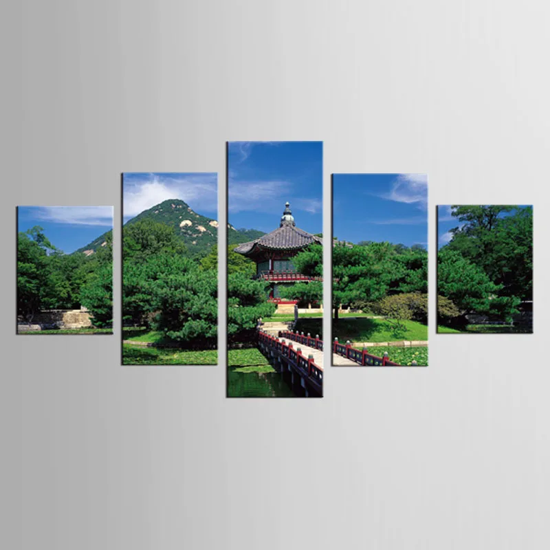 New framed 5 panel scenery in the pavilion canvas landscape canvas