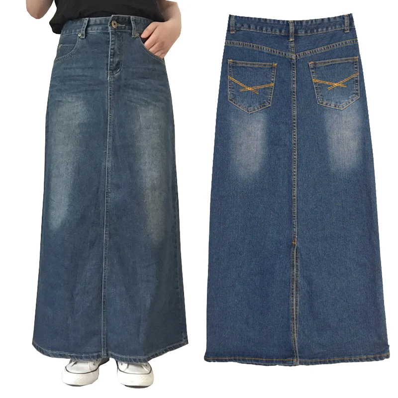 

2018 Summer Autumn Vintage Office Split Straight Female Long Jeans Skirt for womens / Denim Maxi Skirts Womens