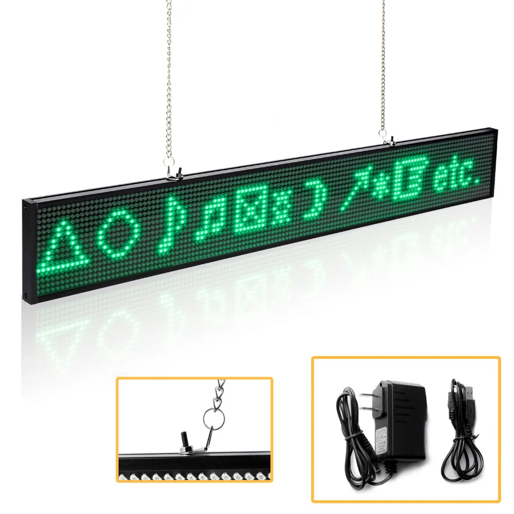 

20 inch P5 SMD Led Sign Module Programmable Scrolling Message indoor store LED Display Board with Metal Chain,Green information