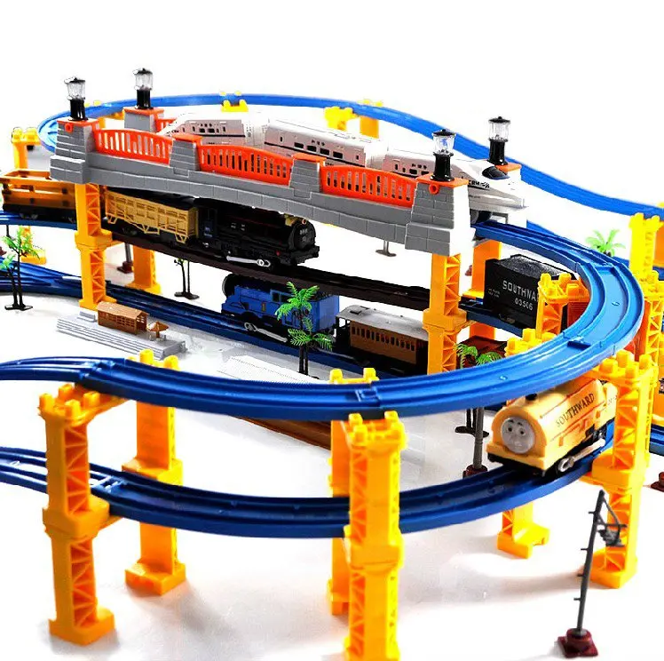 

Diamond 138 PIECES 3 Layers 4 Kinds of Locomotives Music thomas train track rail slot car toy electric train set toy Kids Toy