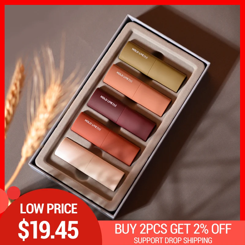 

Brand HOLDLIVE 5Pcs Velvet Matte Lipstick Set Waterproof Long Lasting Easy to Wear Red Lips Makeup For Girls Nude Cosmetics Kits
