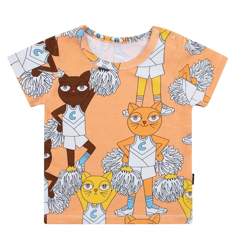 TinyPeople/Новинка года; модная футболка для малышей; летняя одежда для мальчиков; милое хлопковое пальто с короткими рукавами и рисунком для девочек; детская одежда в подарок - Цвет: Orange cat