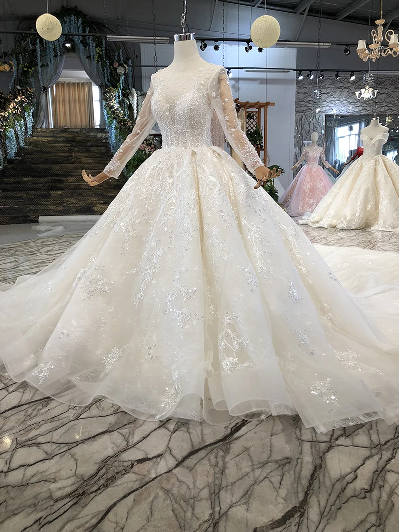 Прозрачное свадебное платье LSS156 иллюзионное красивое с круглым вырезом и