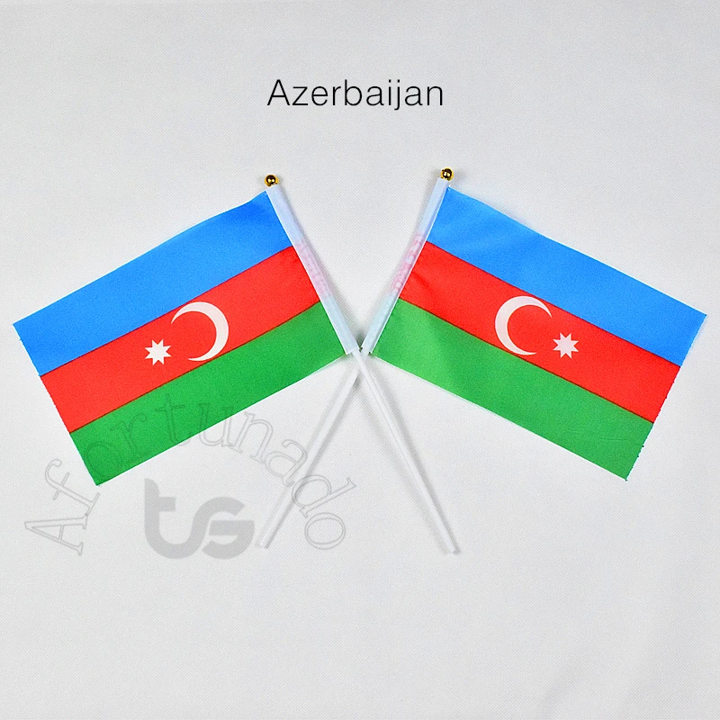 azerbaijan flag Banner Free shipping 14*21cm hand waving National flag Home Decoration flag banner