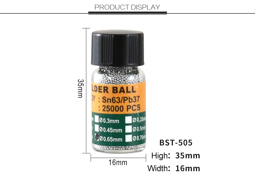 BST-505 Bga припой Размер шарика для микро сварки мобильного телефона ремонтные инструменты пайки диаметр шарика 0,2 мм-0,65 мм