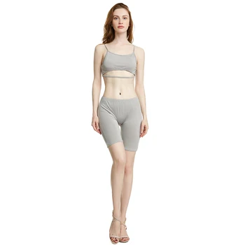 

2 Piece Set Women Pant And Top Summer Fashion Solid Color Navel Short Camisole Five Pants Suit Female Sets For Running