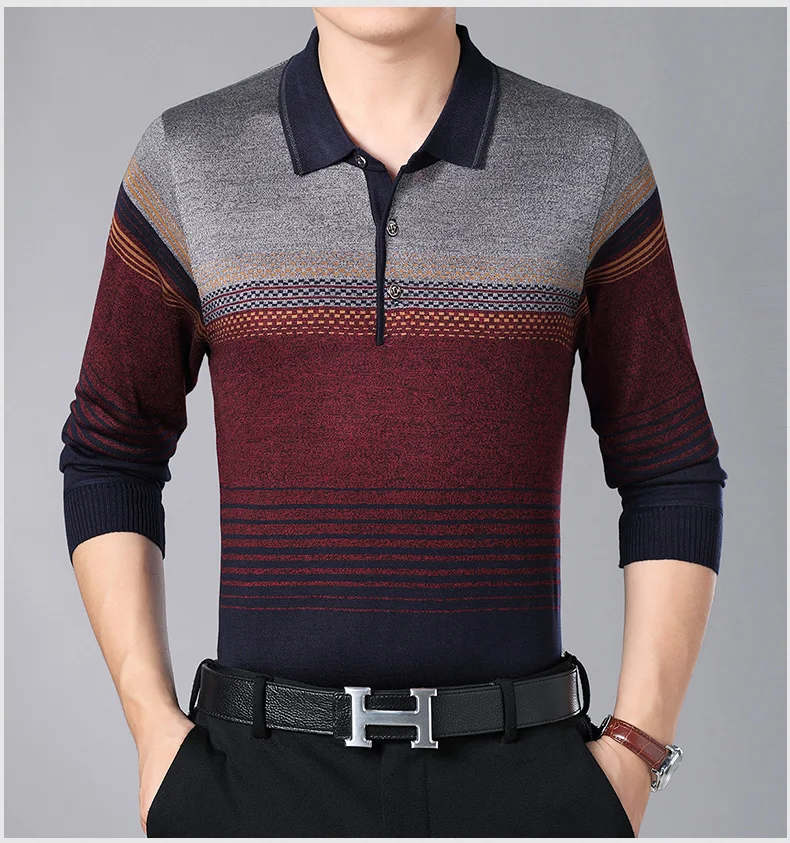Дизайнерская брендовая приталенная рубашка поло с длинным рукавом мужские повседневные трикотажные полосатые мужские поло винтажные Роскошные качественные футболки 41302