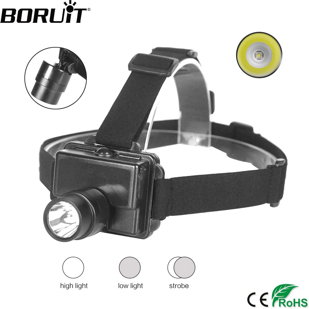 

BORUiT HL530 XP-E R4 LED Headlamp 3-Mode 6000K Headlight IPX4 Waterproof Head Torch Camping Fishing Head Torch Built-in Battery