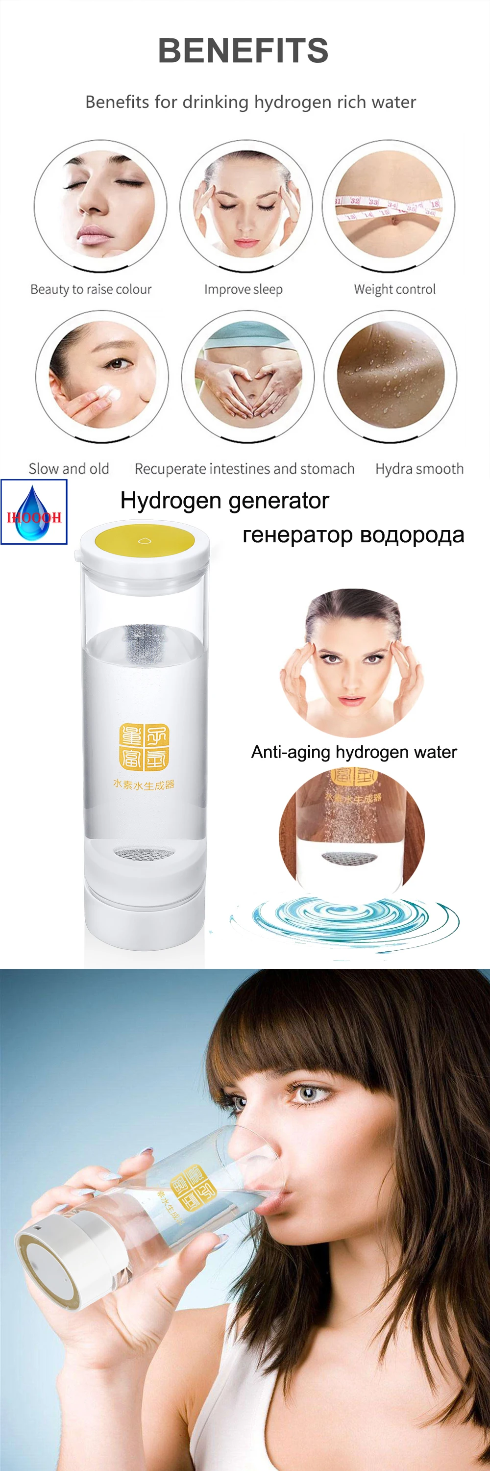 Интеллектуальный водородный богат стаканчик для воды H2 генератор отрицательных ионов воды 600 мл напиток генератор водорода USB