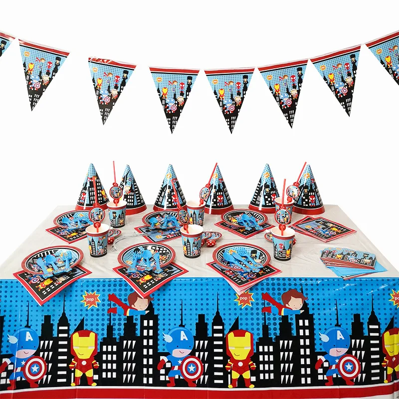 

Legoing Super Heros Iron Man Spiderman Superman Batman Party Decoration Paper Cup Plate Baby Shower Kids Birthday Party Supplies