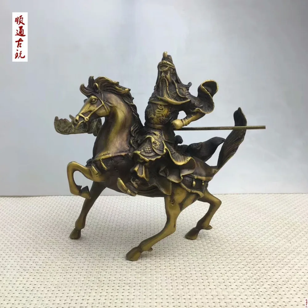 

China Bronze sculpture Old decoration ride a horse Guan Gong Statue