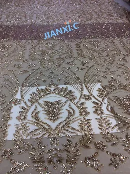 

5yards JIANXI.C-101909 mesh tulle hand print glitter lace fabric for evening dress
