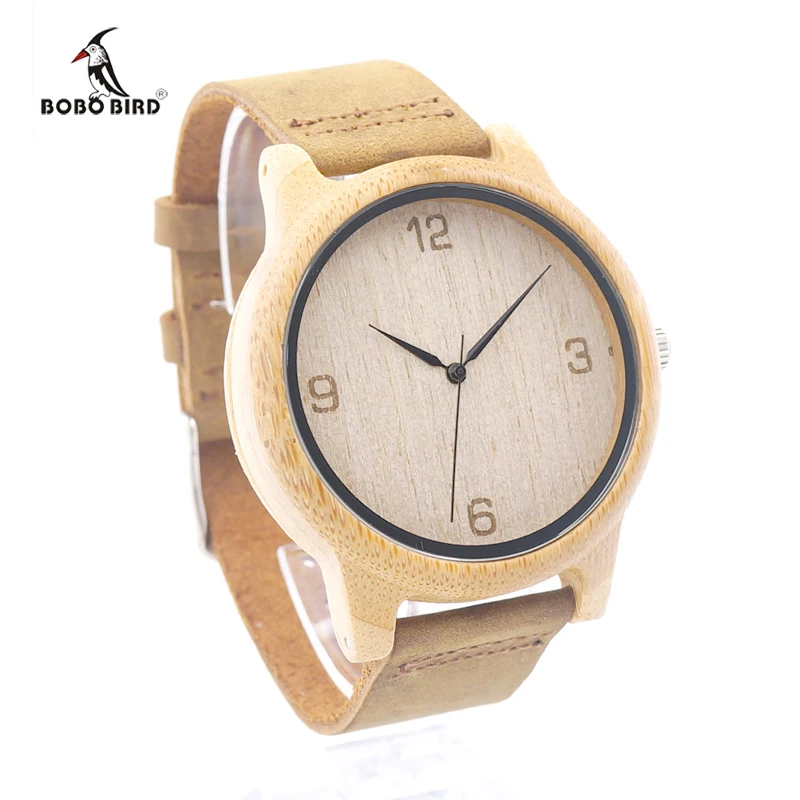 BOBO BIRD Brand Handmade Mens Watches With Brown Genuine Cowhide Leather Strap Wood Watch for Men and Women as Gifts
