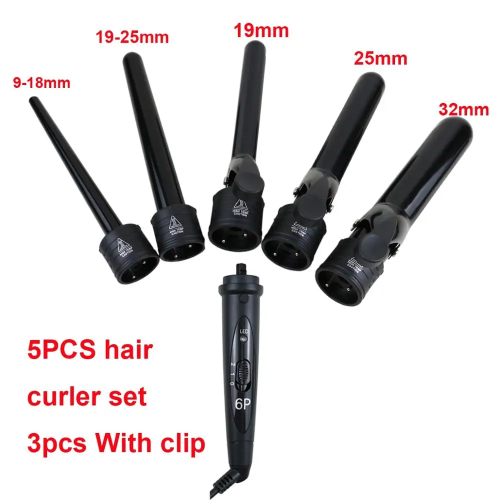 Black 5pcs with clip Инструменты для укладки волос наборы бигуди 3 шт. набор различных размеров бочки щипцы для завивки волос палочка с или без клипсы на выбор - Цвет: Black 5pcs with clip