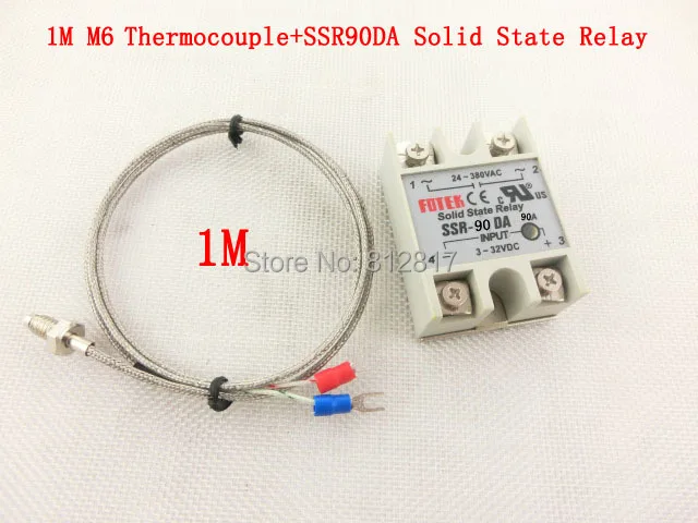 

90A SSR90DA  single phase ssr solid state relay+1M 6mm Thread K Type Thermocouple for Temperature Controller