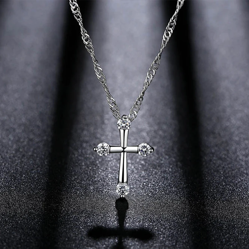 Модные ожерелья с кулоном из кубического циркония для женщин, серебряные ожерелья с кулоном и крестом, ювелирные изделия, Прямая поставка