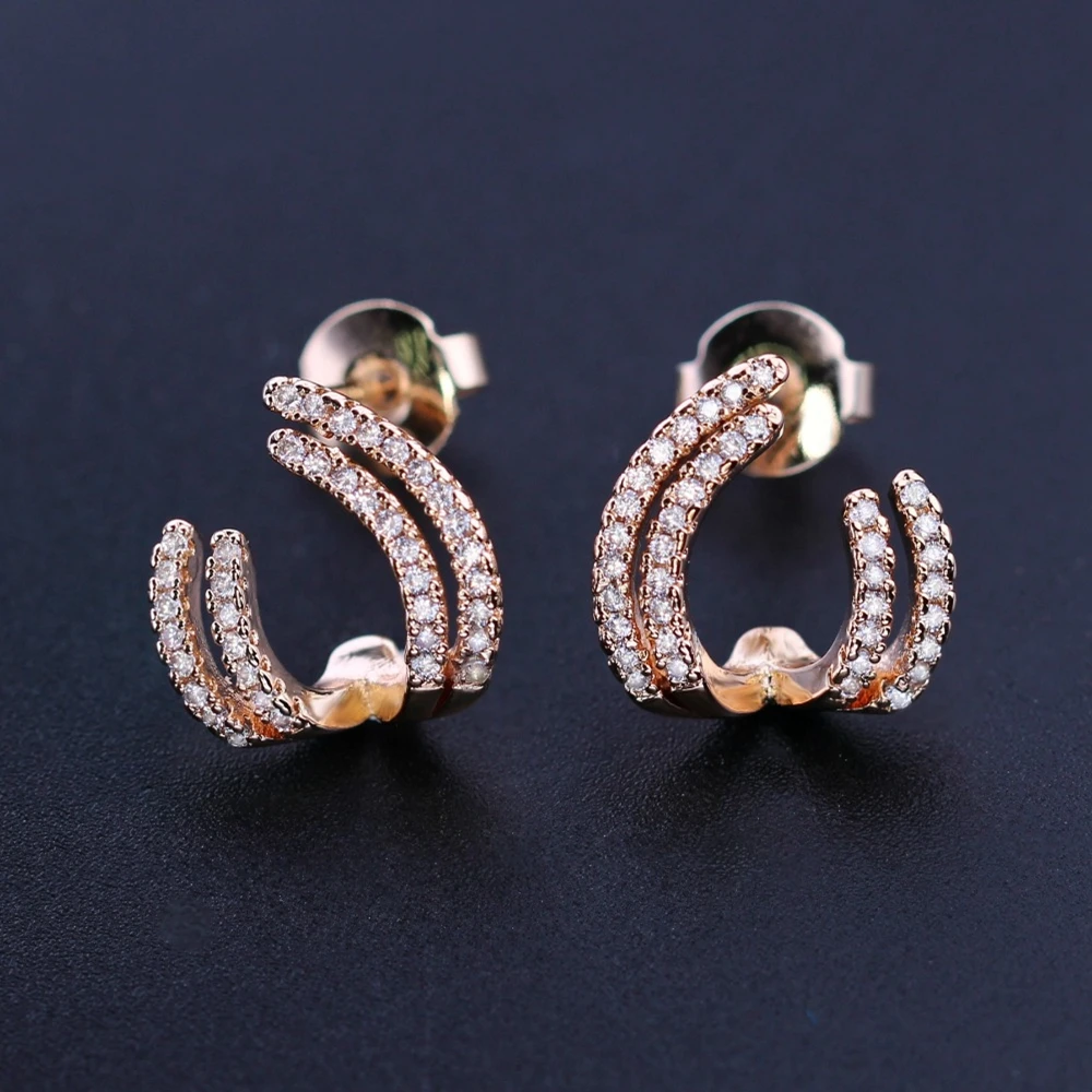 

Newranos Champagne Gold Stud Earrings Full Paved Cubic Zircon Earrings Unique Jewelry for Women Fashion Jewelry EWX002192