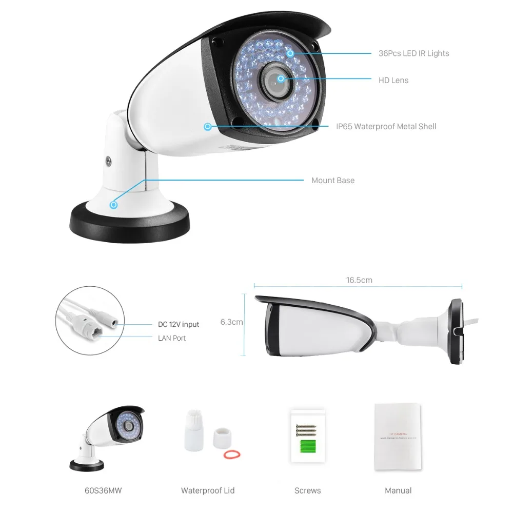 IP камера H.265 5 Мп HD 48 В POE 3 наружная Водонепроницаемая инфракрасная 25 м ночного
