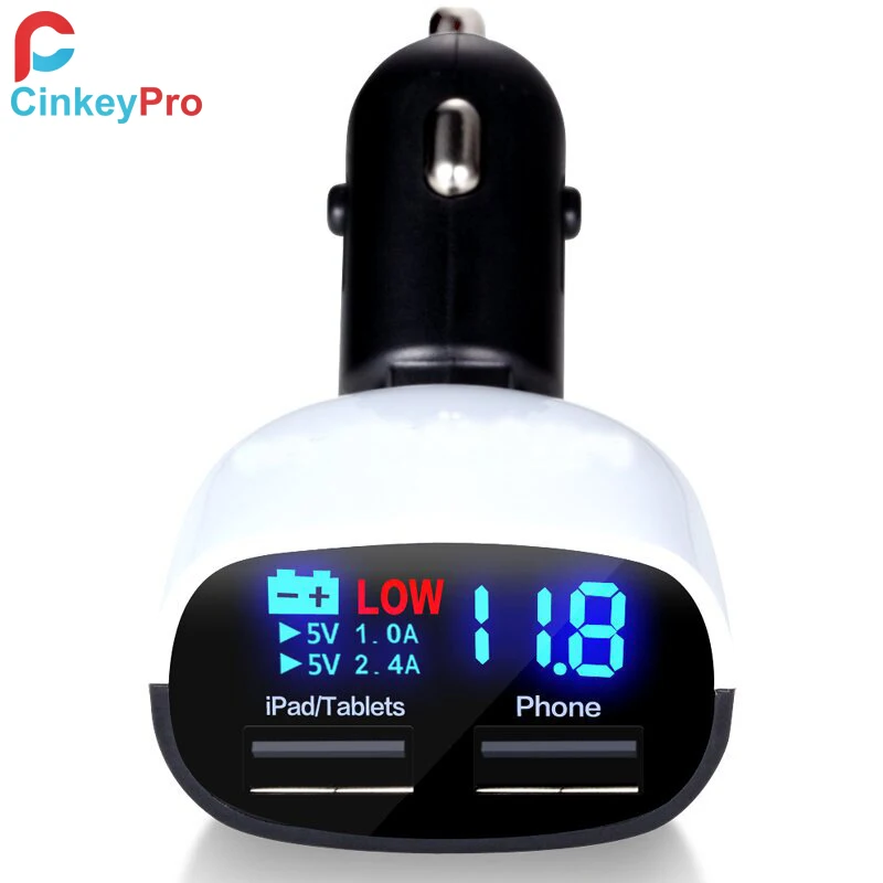 LCE Screen Smart Car Charger CinkeyPro 2 Port USB 3 4A Mobile Phone Adapter Charging For