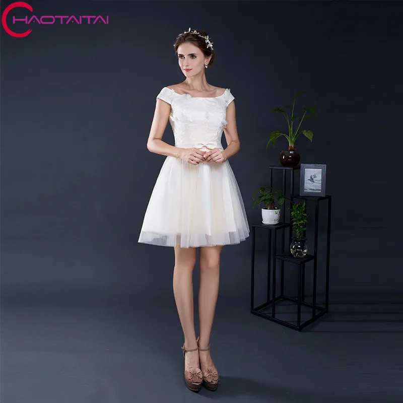 Short Prom Dresses 2018 Vestido De Festa A Line Scoop Neck Tulle With Lace Bandage Graduation