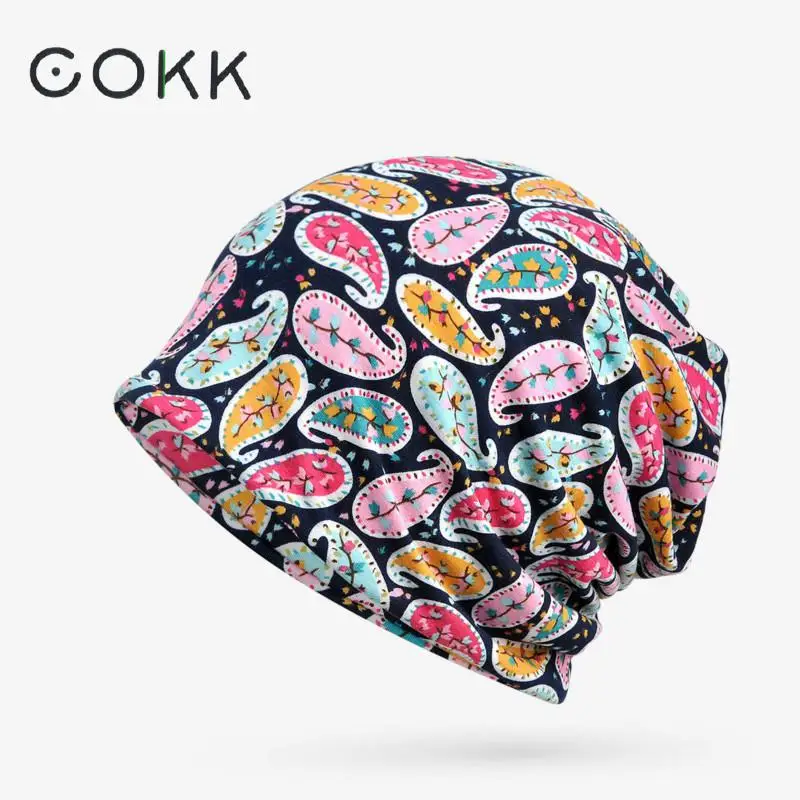 

COKK Autumn Winter Hat Women Cotton Beanies Thin Bonnet Baggy Caps Flower Hats For Women Men Skullies Beanies Turban Hat Female